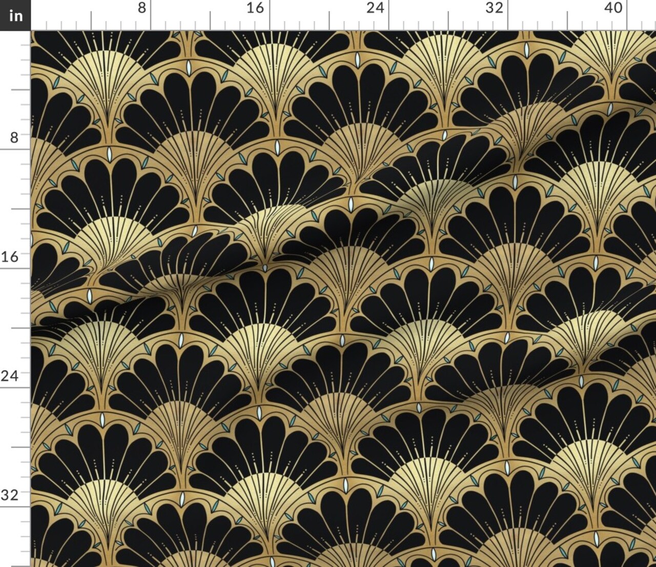 Bold Geometric Black Beige Pale Blue Elegant Scallops 1920S Fan Custom Printed Fabric by Spoonflower Various Fabrics by the Yard or Fat Quarter